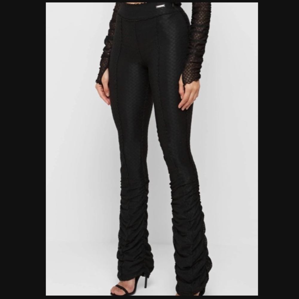 Maniére De Voir ruched mesh flared trousers